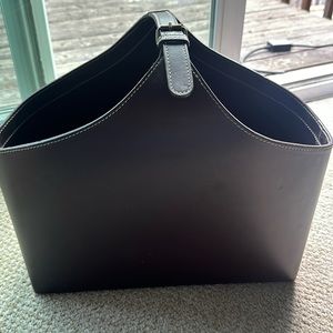 Crate and barrel leather storage bin/ magazine rack